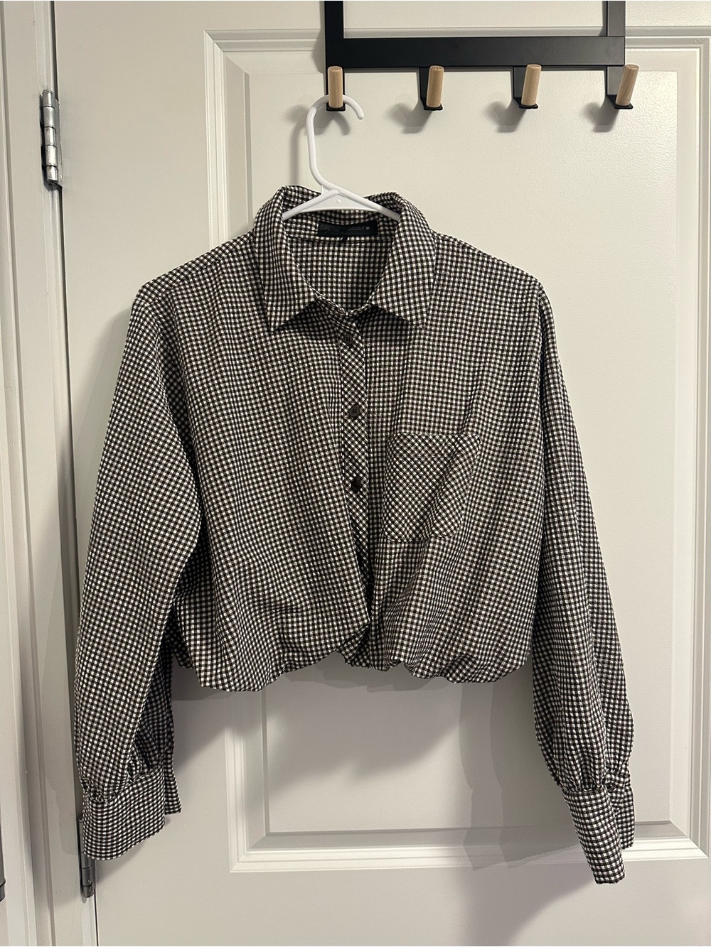 Zara Black & White Cropped Houndstooth Blazer Jacket